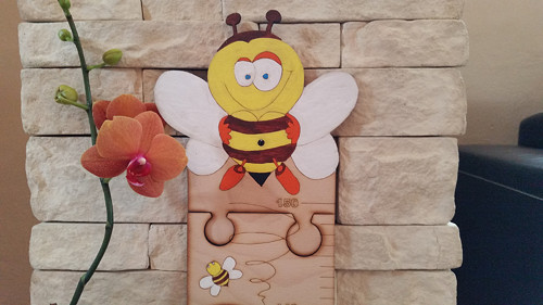 Dětský dřevěný metr - puzzle VČELKA