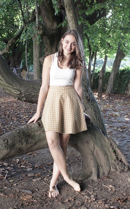 Sukně latté s puntíky S/M...sleva — foto 1