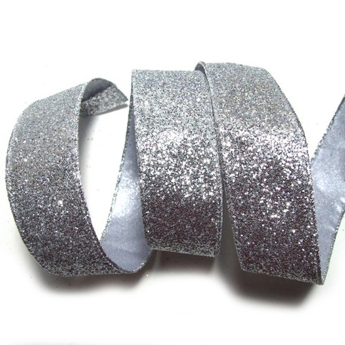 Stuha stříbrná s glitry - š. 4 cm; 1 m