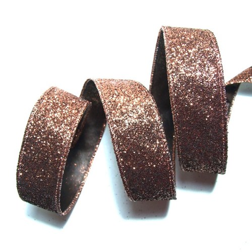 Stuha hnědá s glitry - š. 4 cm; 1 m — foto 1