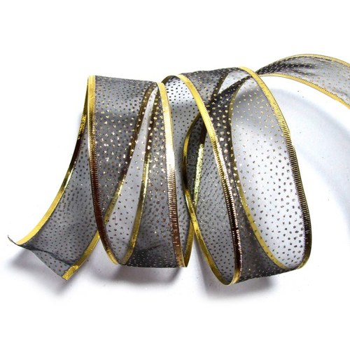 Stuha černá/zlatá - š. 4 cm; 1 m