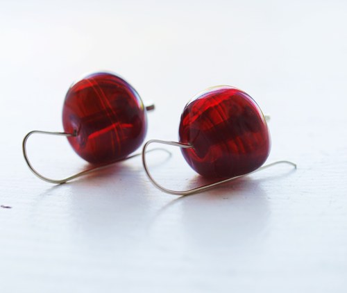 Náušnice Bublinky velké - dark red © sklo +Ag 925