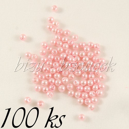 Růžové voskované perle - 3mm - 100ks — foto 1