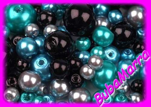 25g~ Voskované perly Ø4-12mm ~ ČERNOTYRKYSOVÁ