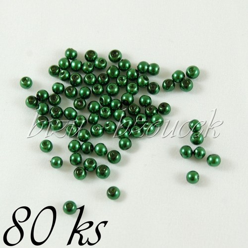 Tmavě zelené voskované perle - 4mm - 80ks — foto 1