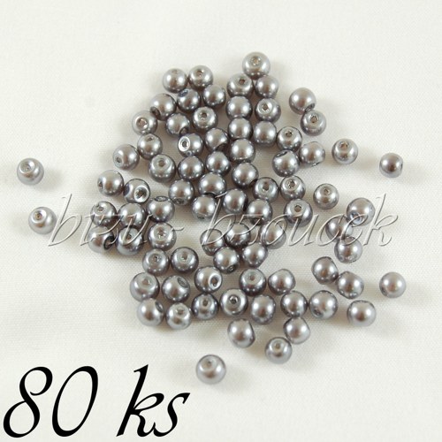 Šedivé voskované perle - 4mm - 80ks — foto 1