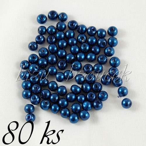 Tmavě modré voskované perle - 4mm - 80ks — foto 1