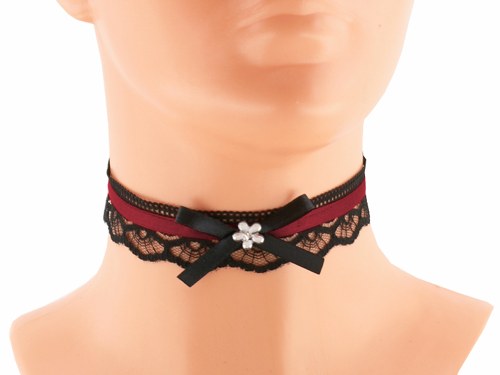 Dámský gothic obojek vínový krajkový 01S