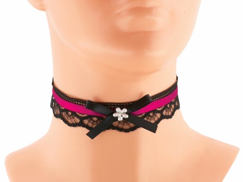 Dámský gothic obojek magenta krajkový 01S