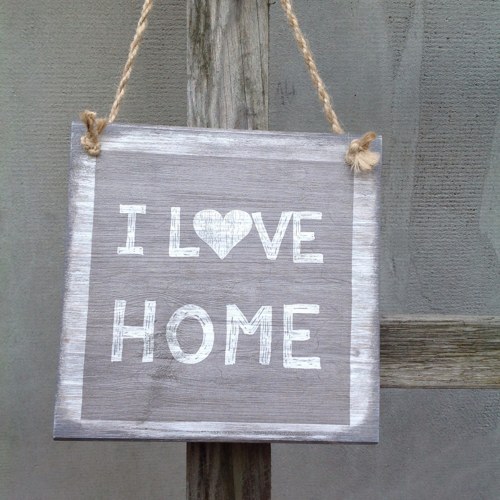 Dřevěný obrázek - l love home - šedý