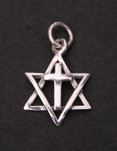 Hexagram a kříž - stříbrný přívěsek