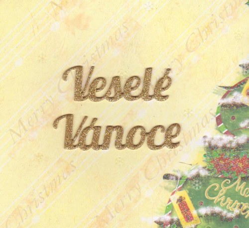 VESELÉ VÁNOCE - zlaté se třpytkami (4 ks)