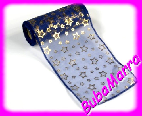 1m ~ ORGANZA vánoční hvězdičky ~ 12cm ~ zl. MODRÁ