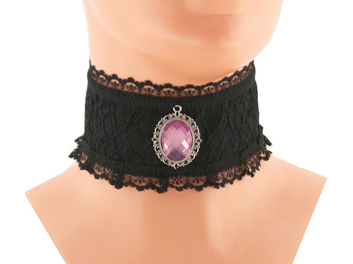 Krajkový obojek černý v gothic stylu 0215
