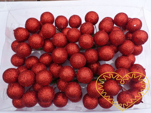 Červené koule na drátcích průměr 3 cm - 80 ks