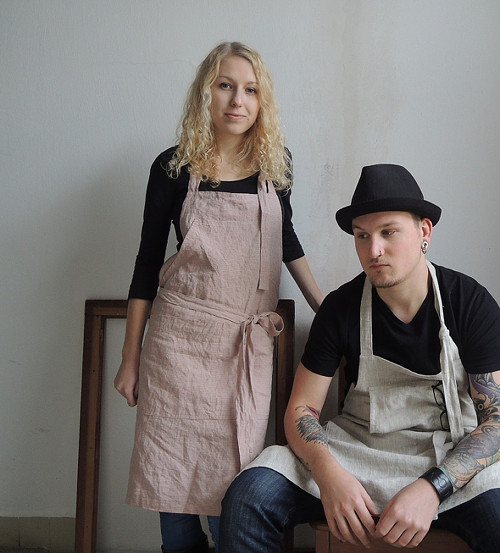 BASIC růžový proužek - dámská zástěra len — foto 1