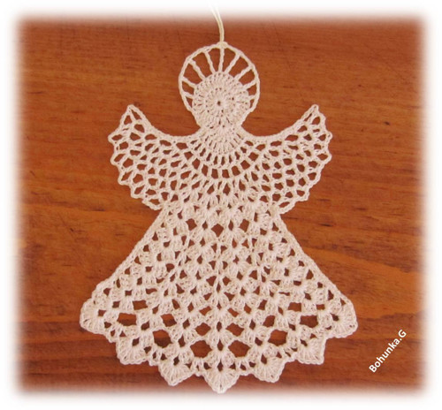 Sněhobílý háčkovaný anděl velký - vel. 18 cm