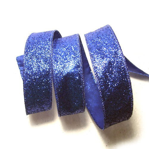 Stuha modrá s glitry - š. 4 cm; 1 m — foto 1