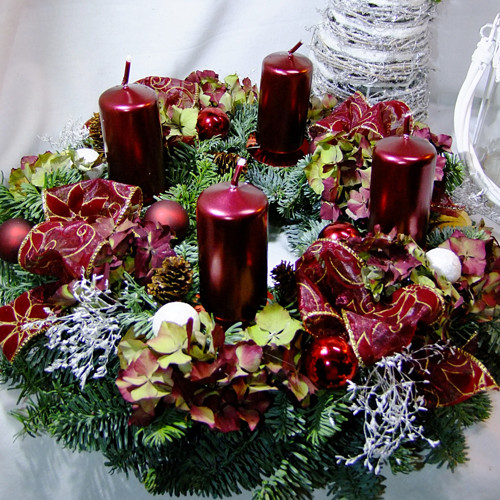 Adventní věnec - Bordó hortenzie — foto 1