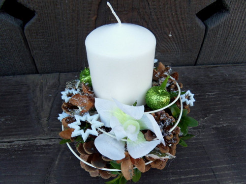Adventní svícen bílo-zelený — foto 1