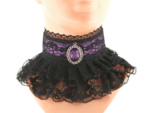 Fialový obojek společenský, náhrdelník gothic 2e
