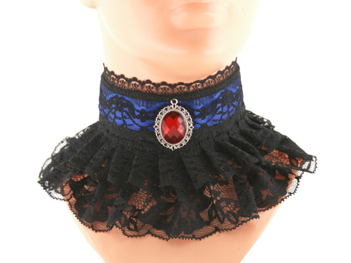 Modrý obojek společenský, náhrdelník gothic 5e