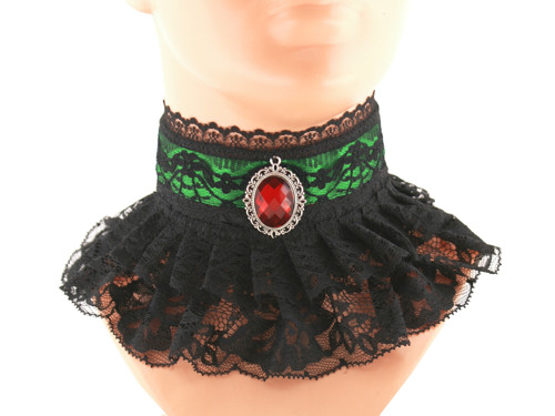 Zelený obojek společenský, náhrdelník gothic 8e