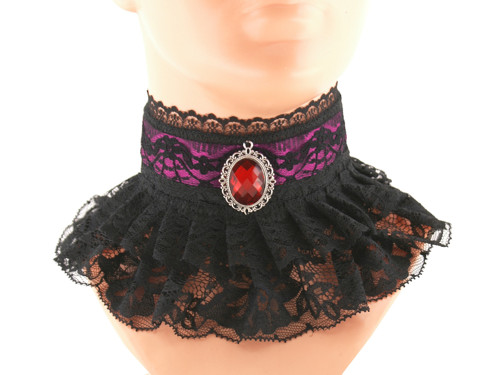 Magenta obojek společenský, náhrdelník gothic 11e