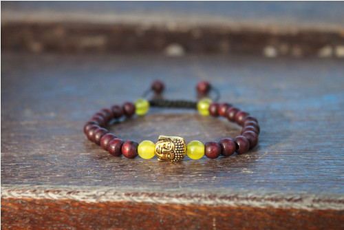 Buddha náramek dřevěný s jadeitem — foto 1