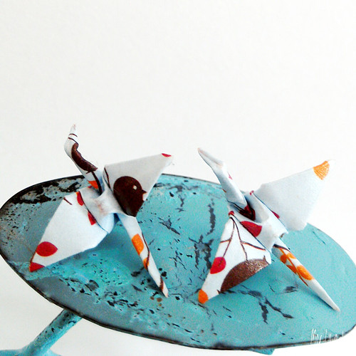 Puzety papíroví origami ptáčci - modrá se vzorem — foto 1