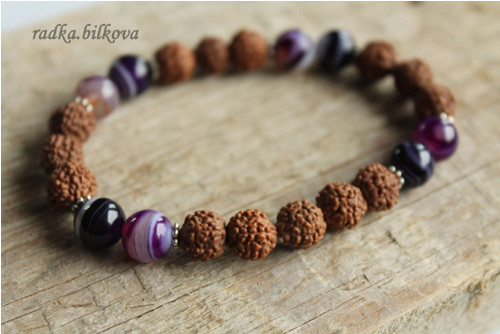 Náramek - Rudraksha a Achát — foto 1