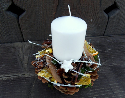 Adventní svícen bílý-pomerančový — foto 1
