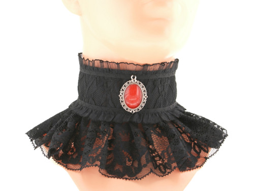 Černý krajkový obojek, náhrdelník gothic 5A