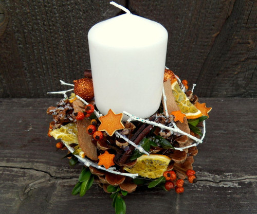 Adventní svícen bílo-oranžový — foto 1