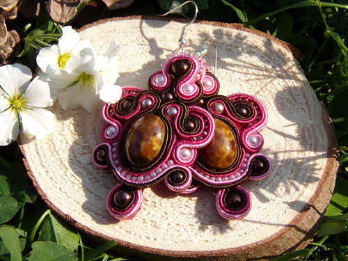 Sutaškové náušnice Magic Brown, Pink and Red
