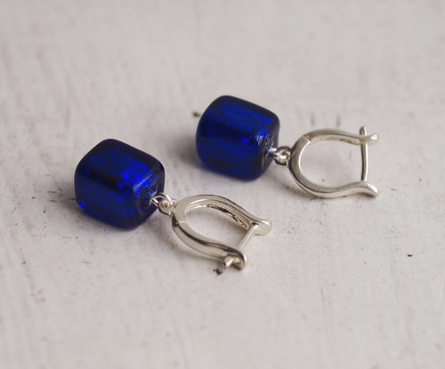 Náušnice SILVER royal blue © sklo + Ag 925 — foto 1