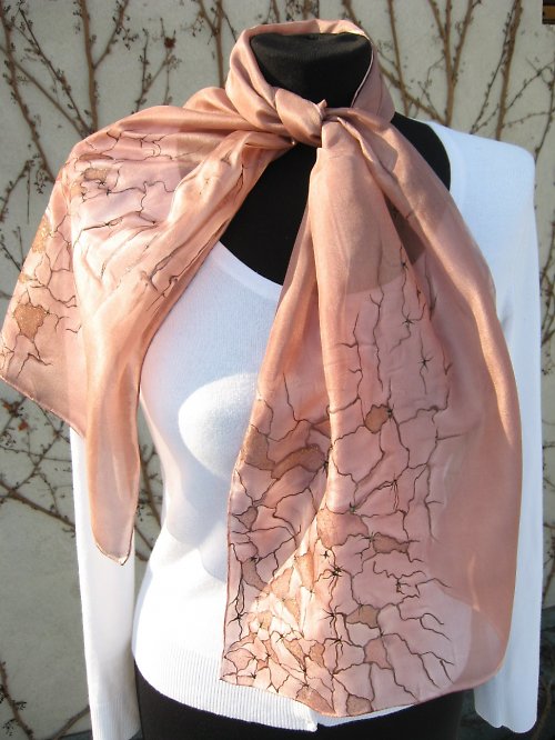 EVEMODE - hedvábný šál "Marble brown" — foto 1