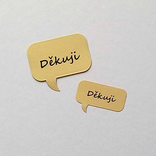 Štítek textové bubliny s nápisem DĚKUJI 2ks