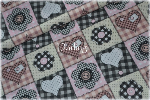 NOVINKA látka metráž knoflíky, srdíčka patchwork — foto 1