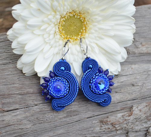 Soutache náušnice Safírové Slunce — foto 1