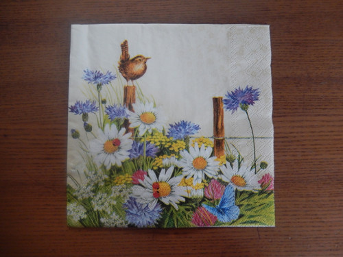 Ubrousek na decoupage - ptáček na jarní louce