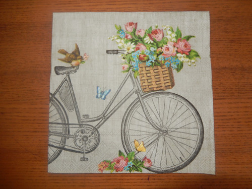Ubrousek na decoupage - kolo s košíkem květin