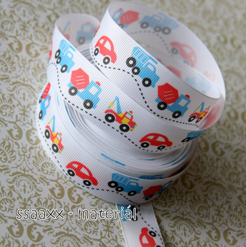 Rypsová stuha ~ 25 mm ~ autíčka ~ bílá — foto 1