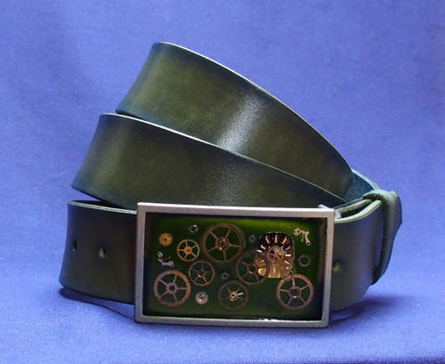 Steampunkový autorský opasek zelený — foto 1