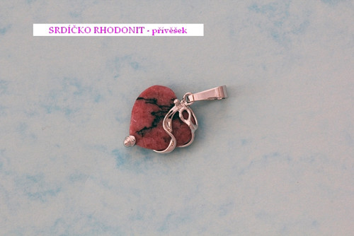 Valentinské srdíčko RHODONIT - rhodiované