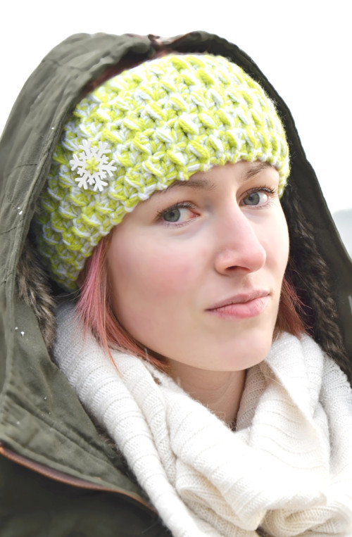 Háčkovaná čelenka "Winter Princess Green" — foto 1