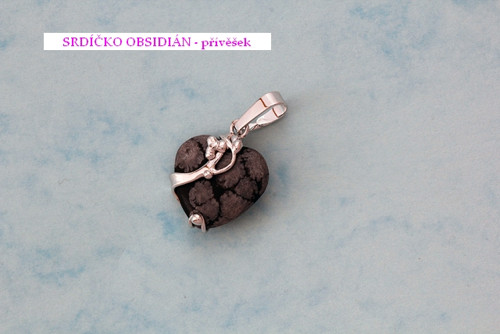 Valentinské srdíčko OBSIDIÁN - rhodiované
