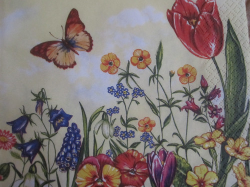 Ubrousek na decoupage Jarní kvítí s motýlky, 1ks