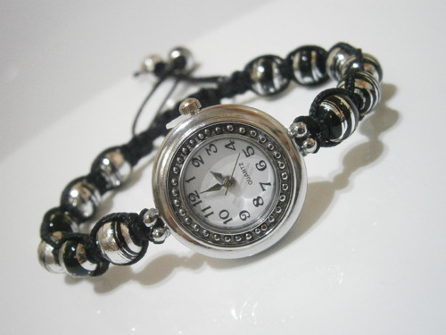 Černostříbrné hodinky - macramé/shamballa — foto 1