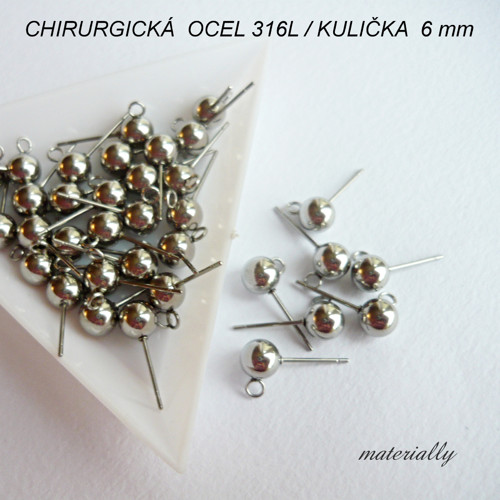Puzetka s kuličkou CHIR. OCEL 316L - 6mm / 2ks